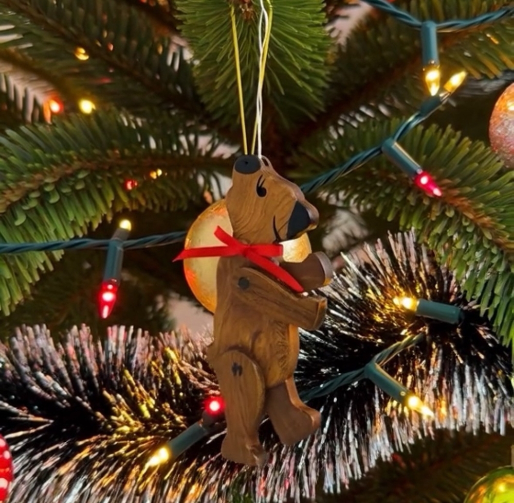 Vintage Wooden Jointed Teddy Bear Christmas Ornament Movable Arms Legs 5.5”